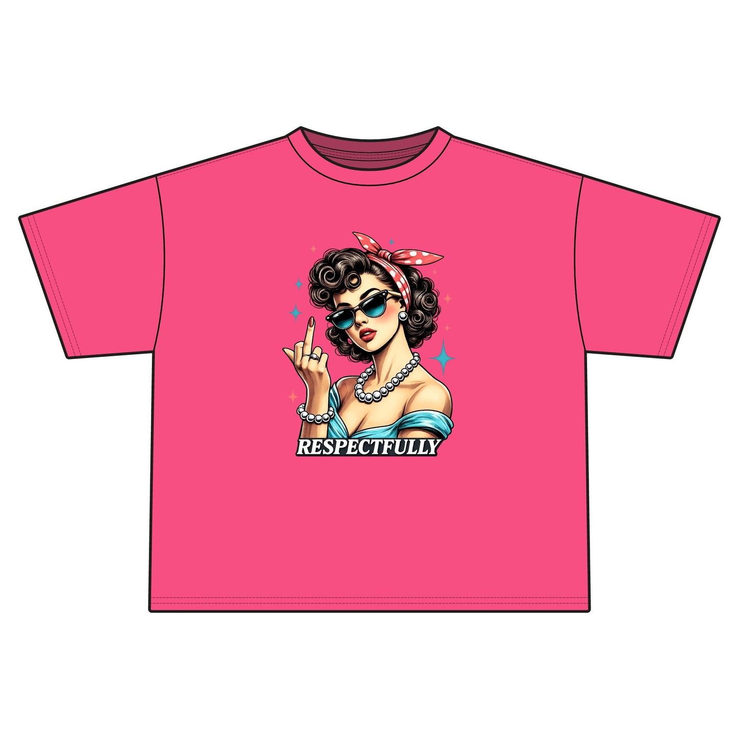 Retro Pinup Woman Middle Finger Respectfully Tee | Vintage Rockabilly Graphic