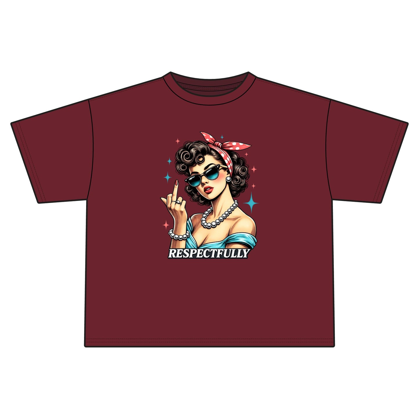 Retro Pinup Woman Middle Finger Respectfully Tee | Vintage Rockabilly Graphic