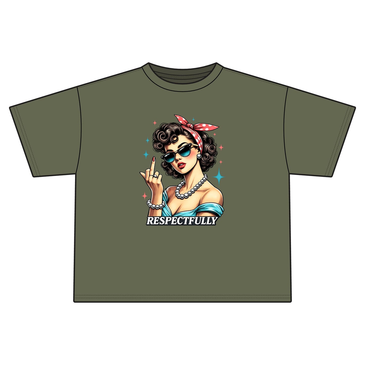 Retro Pinup Woman Middle Finger Respectfully Tee | Vintage Rockabilly Graphic