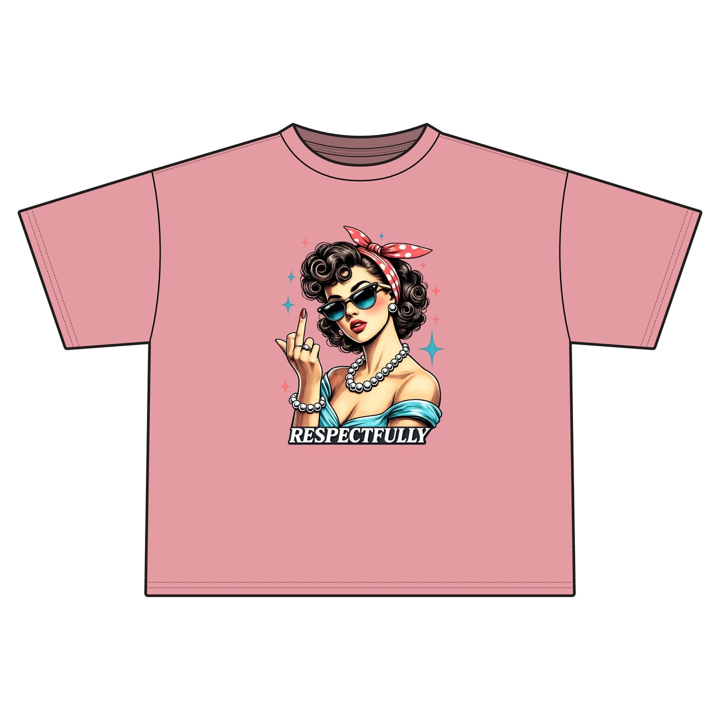 Retro Pinup Woman Middle Finger Respectfully Tee | Vintage Rockabilly Graphic