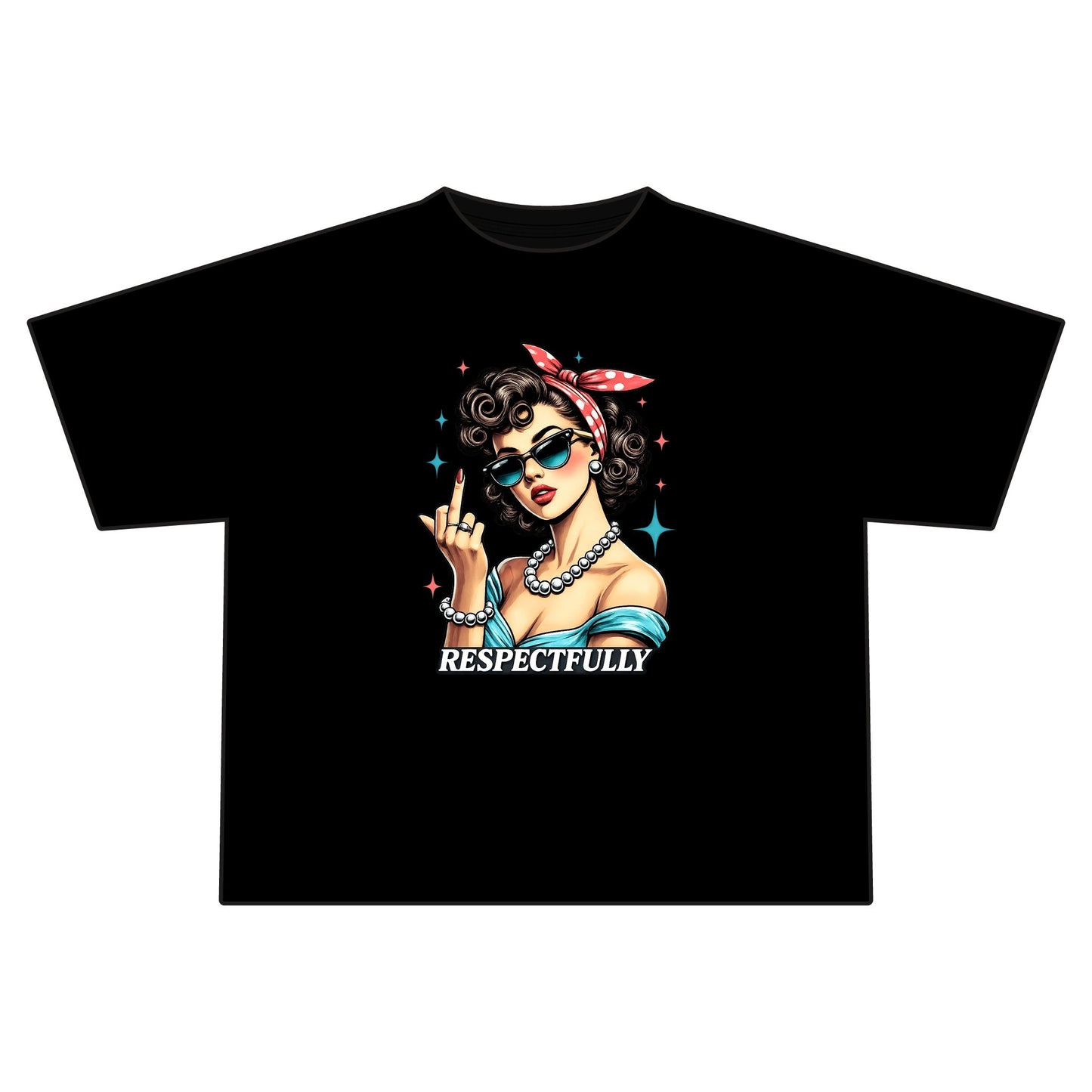 Retro Pinup Woman Middle Finger Respectfully Tee | Vintage Rockabilly Graphic