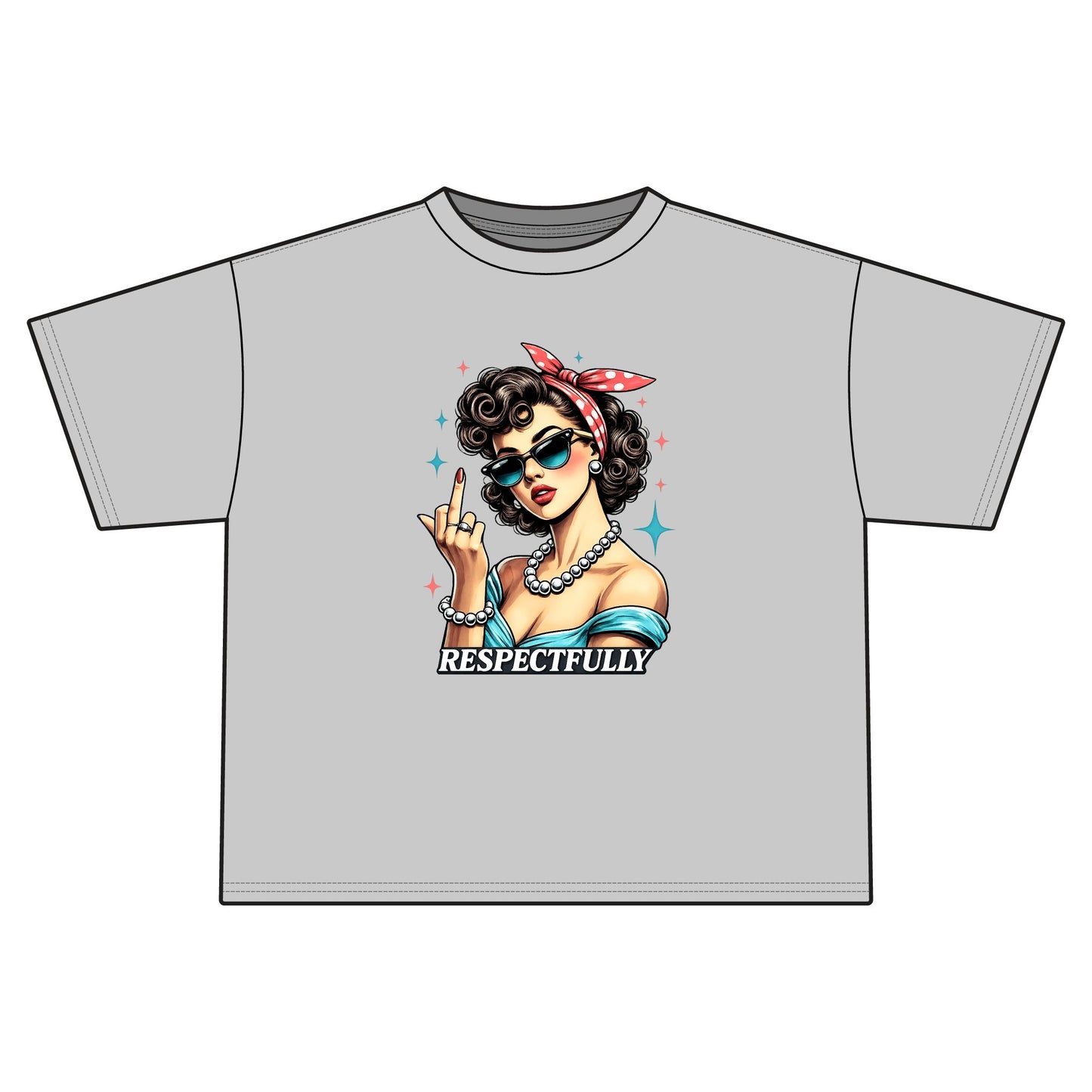 Retro Pinup Woman Middle Finger Respectfully Tee | Vintage Rockabilly Graphic