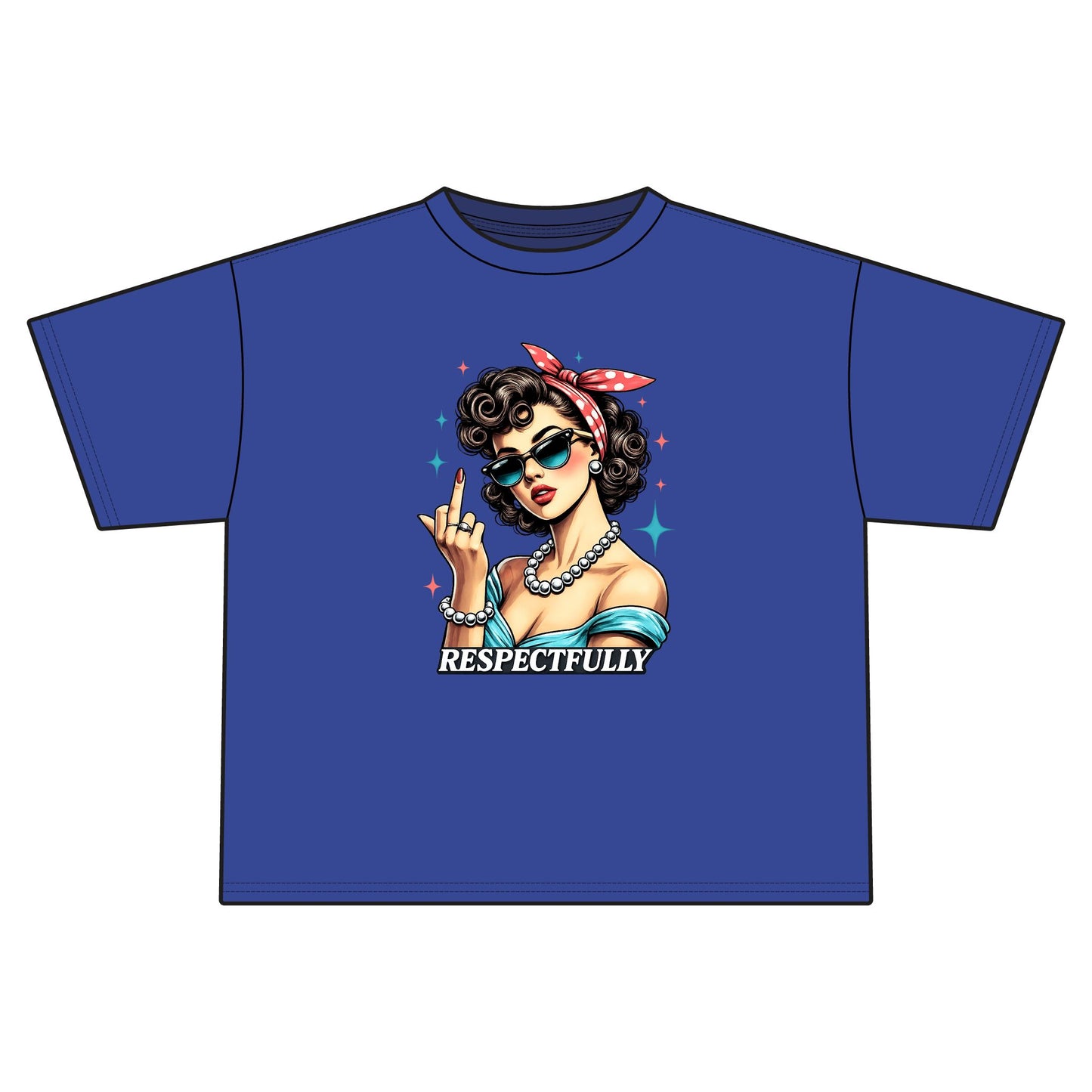 Retro Pinup Woman Middle Finger Respectfully Tee | Vintage Rockabilly Graphic