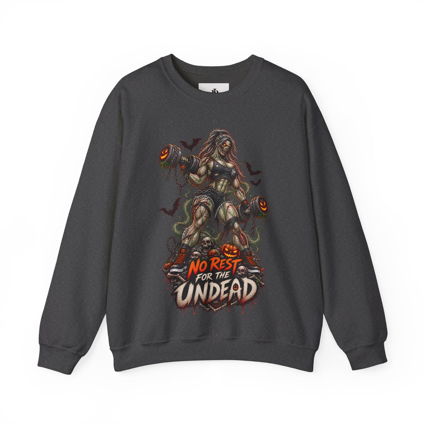 Zombie Weightlifter Sweatshirt — "No Rest for the Undead" Graphic Crewneck