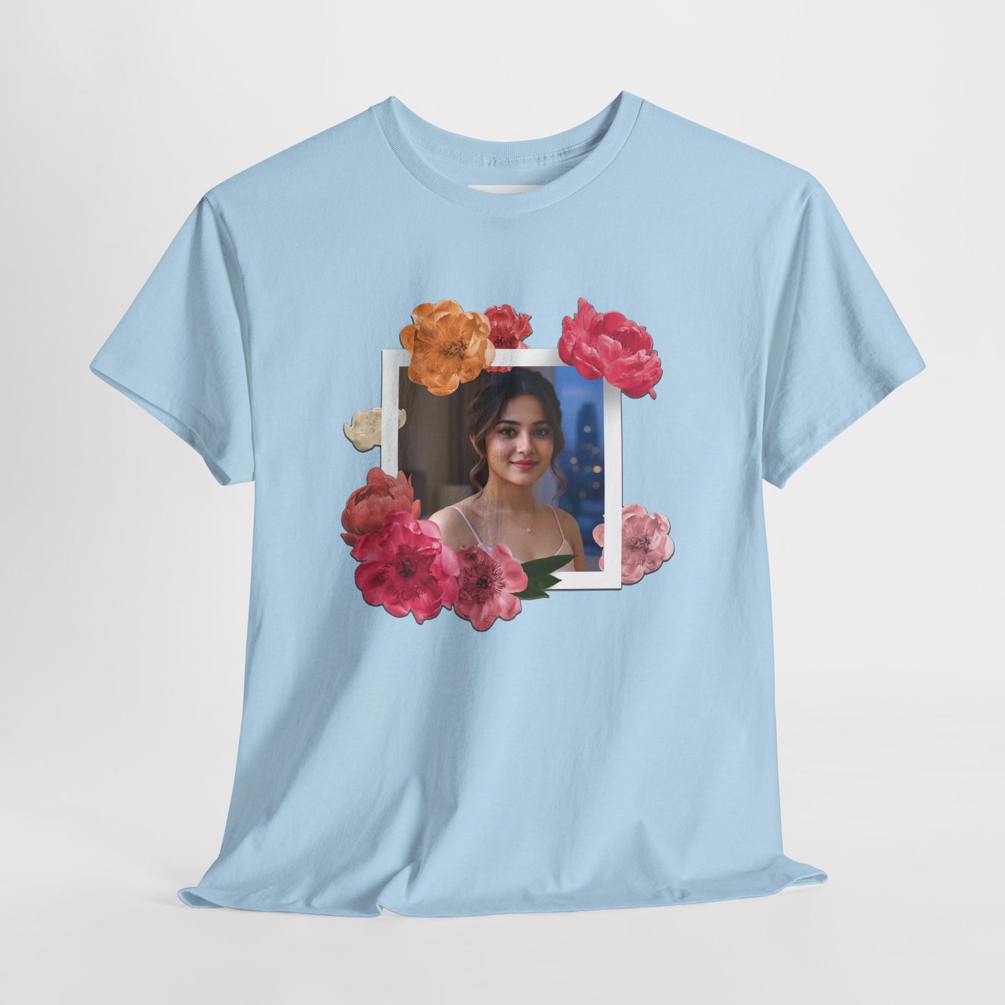Custom Photo Shirt With Floral Frame, Personalized Picture Tshirt, Photo Gift for Her, Birthday Gift Mom, Anniversary Custom Tee