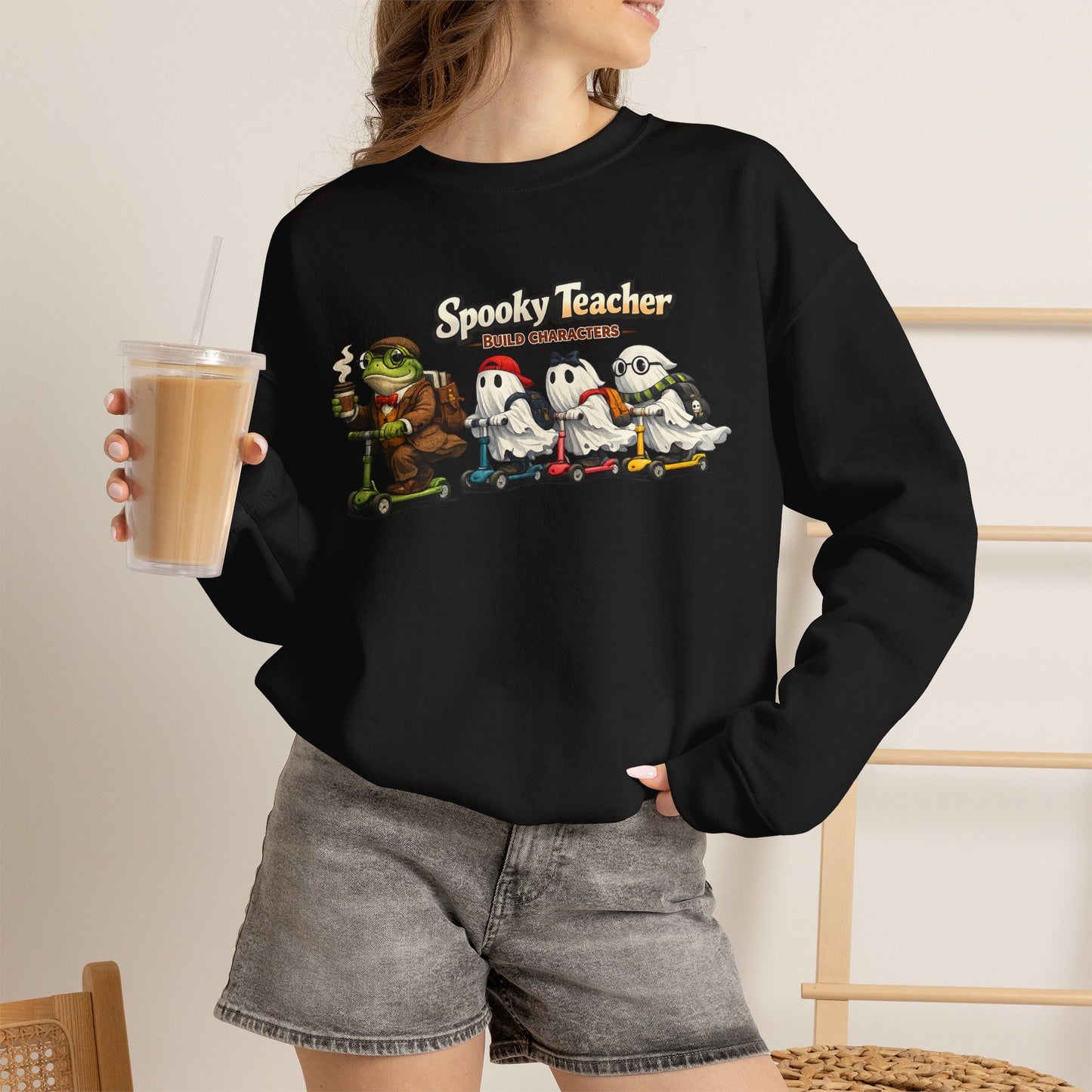 Personalized Teacher Sweatshirt, Spooky Ghost Halloween Crewneck, Custom Name and Grade