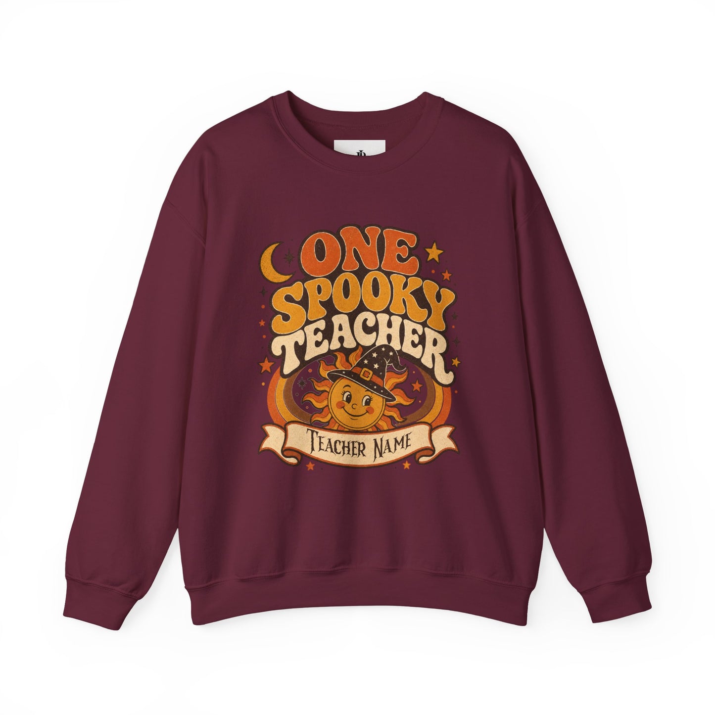 Spooky Teacher Sweatshirt, Personalized Retro Halloween Crewneck, Heavy Blend Cotton
