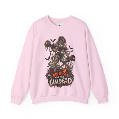 Zombie Weightlifter Sweatshirt — "No Rest for the Undead" Graphic Crewneck