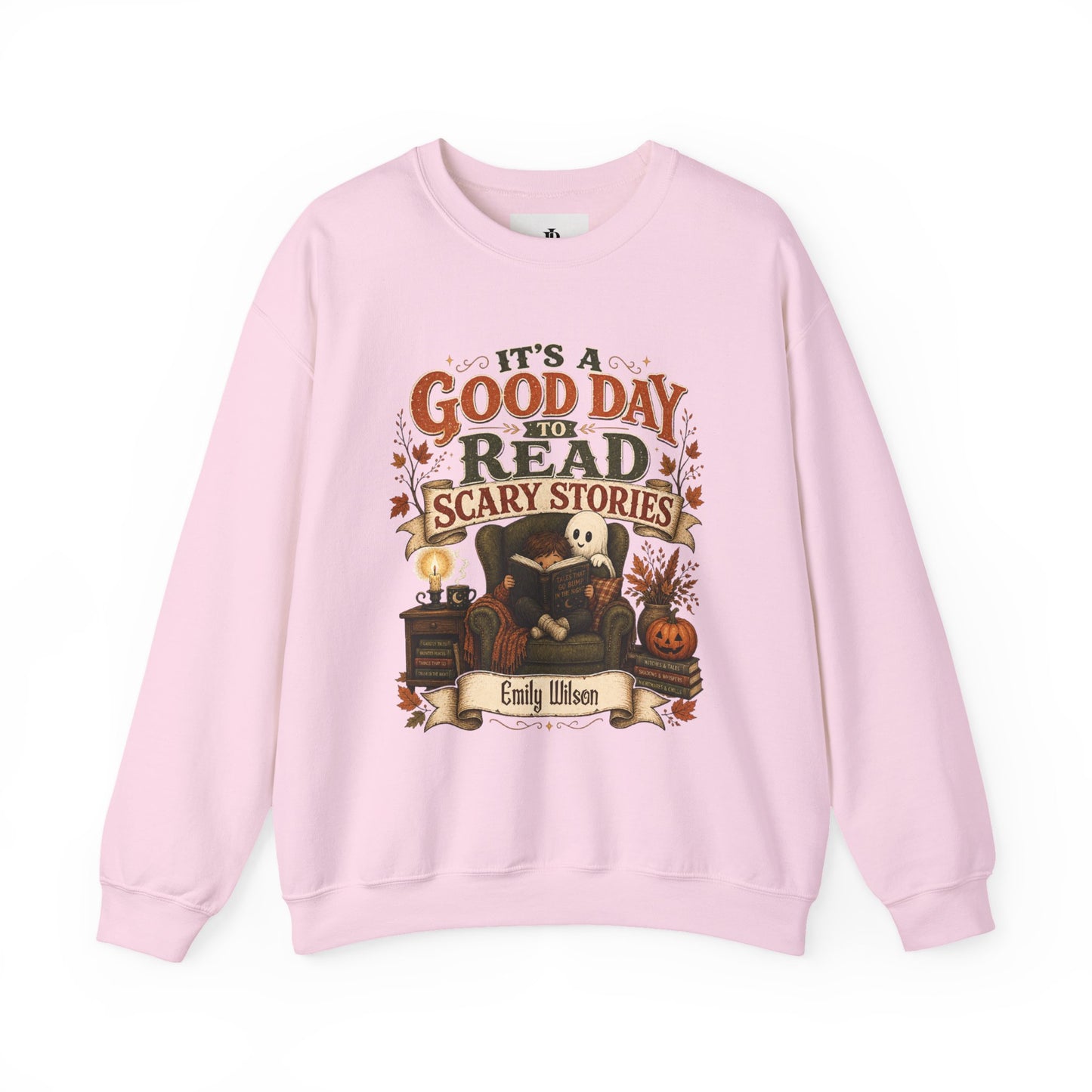 Custom Name Halloween Sweatshirt, Book Lover Gift For Her, Good Day To Read Scary Stories Crewneck, Spooky Season Reading Teacher Sweater