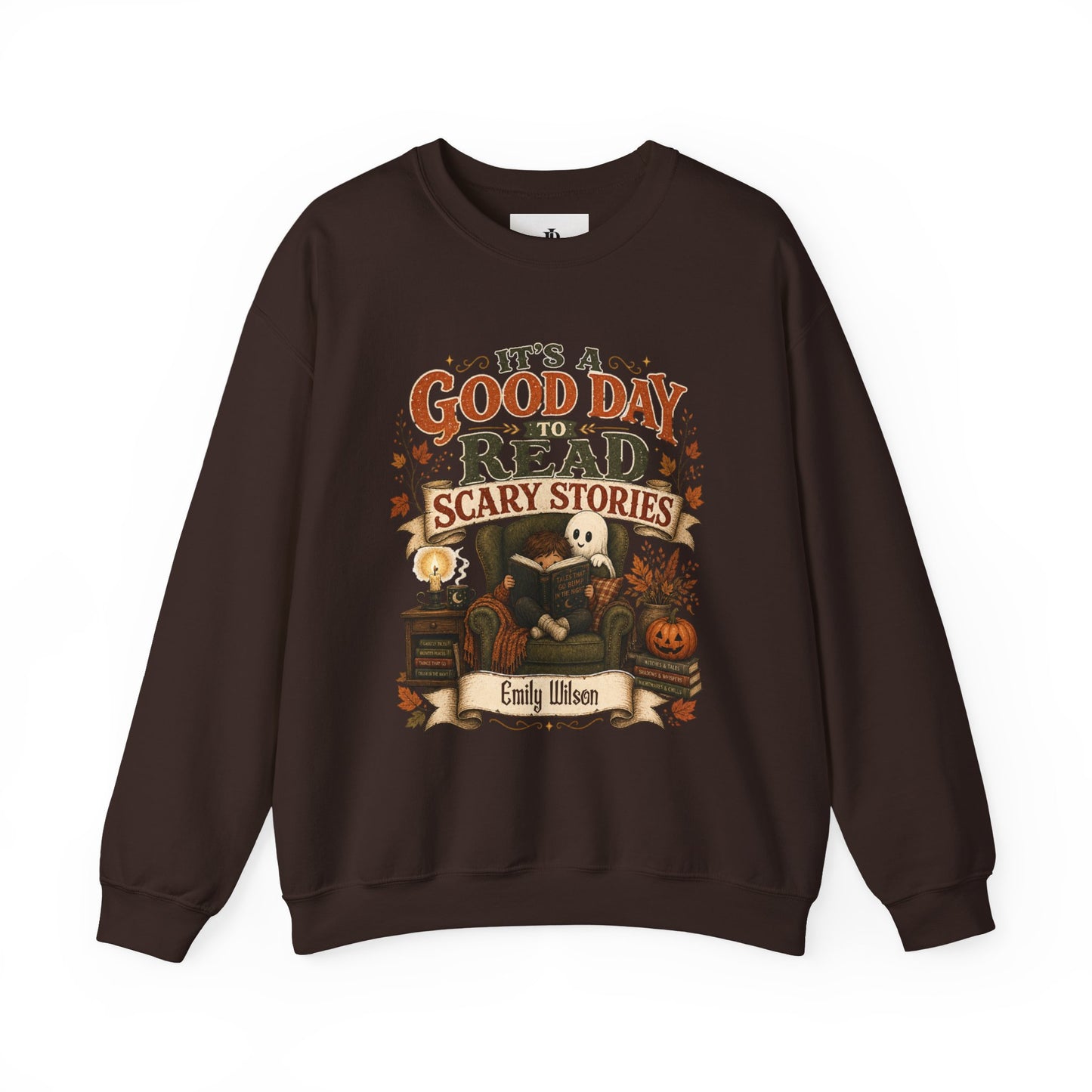 Custom Name Halloween Sweatshirt, Book Lover Gift For Her, Good Day To Read Scary Stories Crewneck, Spooky Season Reading Teacher Sweater