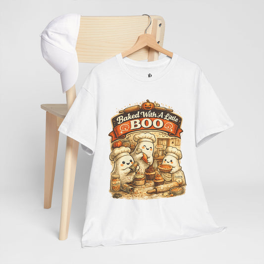 Baked With A Little Boo Tee | Halloween Ghost Baker Illustration