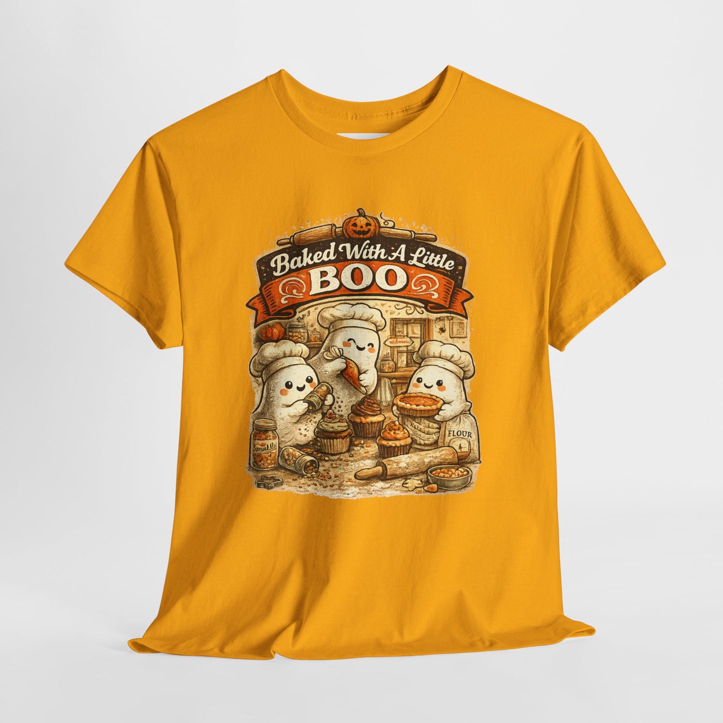 Baked With A Little Boo Tee | Halloween Ghost Baker Illustration