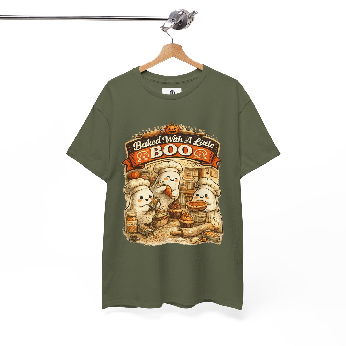 Baked With A Little Boo Tee | Halloween Ghost Baker Illustration