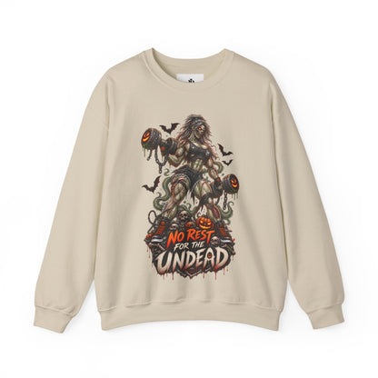 Zombie Weightlifter Sweatshirt — "No Rest for the Undead" Graphic Crewneck