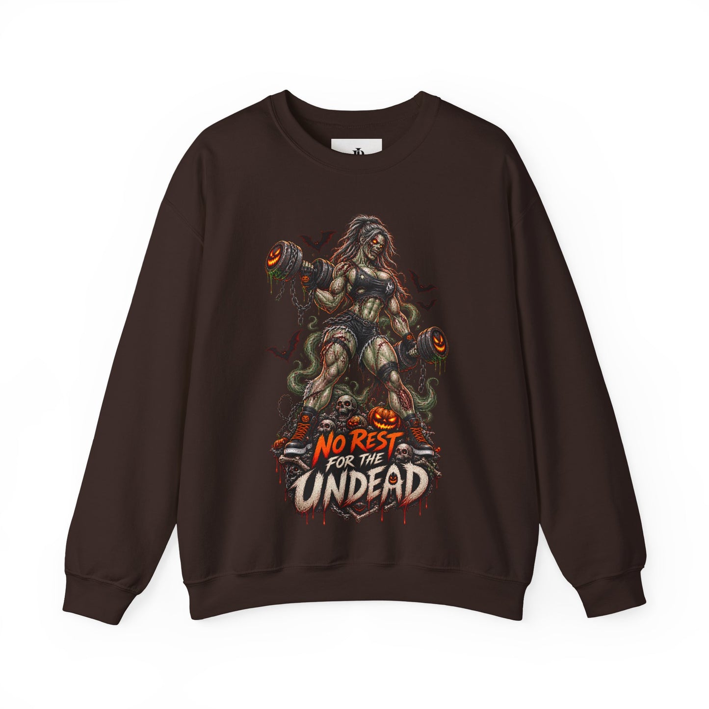 Zombie Weightlifter Sweatshirt — "No Rest for the Undead" Graphic Crewneck