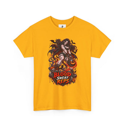 T-Shirt — Blood Sweat Reps Gym Tee (Barbell Demon Illustration)