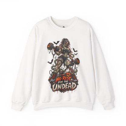 Zombie Weightlifter Sweatshirt — "No Rest for the Undead" Graphic Crewneck