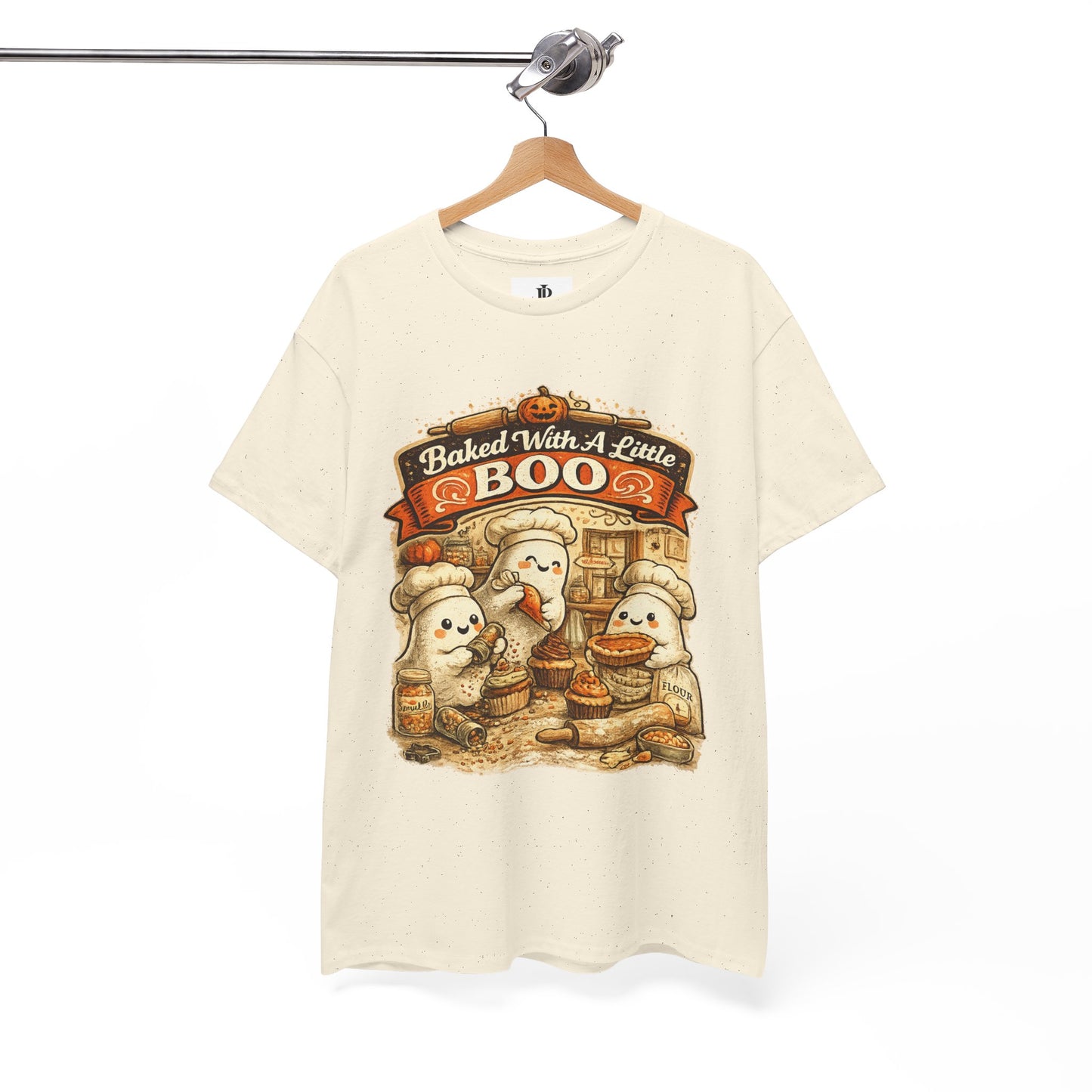Baked With A Little Boo Tee | Halloween Ghost Baker Illustration