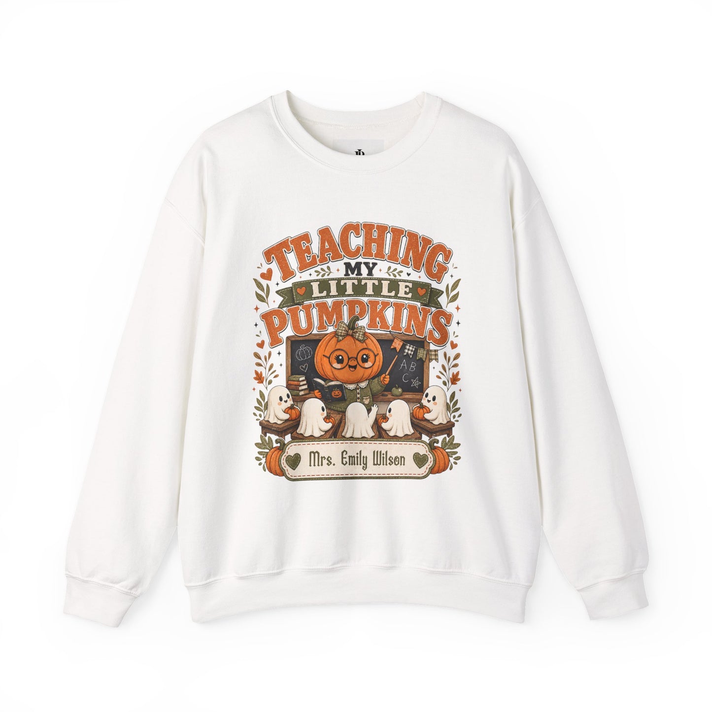 Teacher Halloween Sweatshirt, Teaching My Little Pumpkins Crewneck, Personalized Unisex Fit