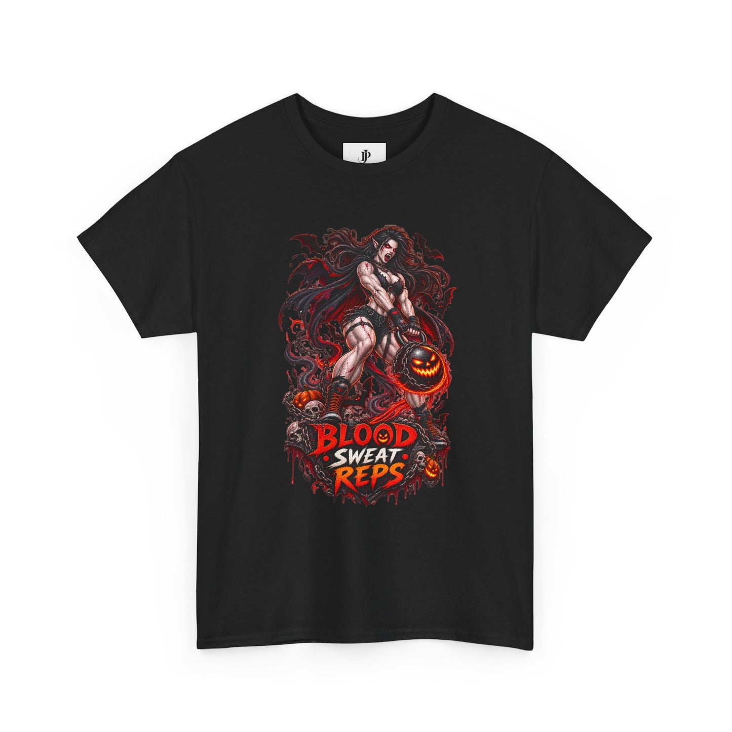 T-Shirt — Blood Sweat Reps Gym Tee (Barbell Demon Illustration)