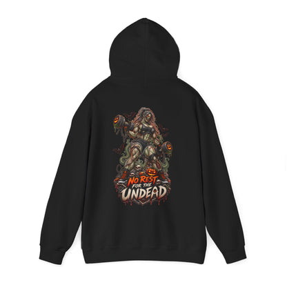 Undead Horror Hoodie – “No Rest for the Undead” Graphic Sweatshirt