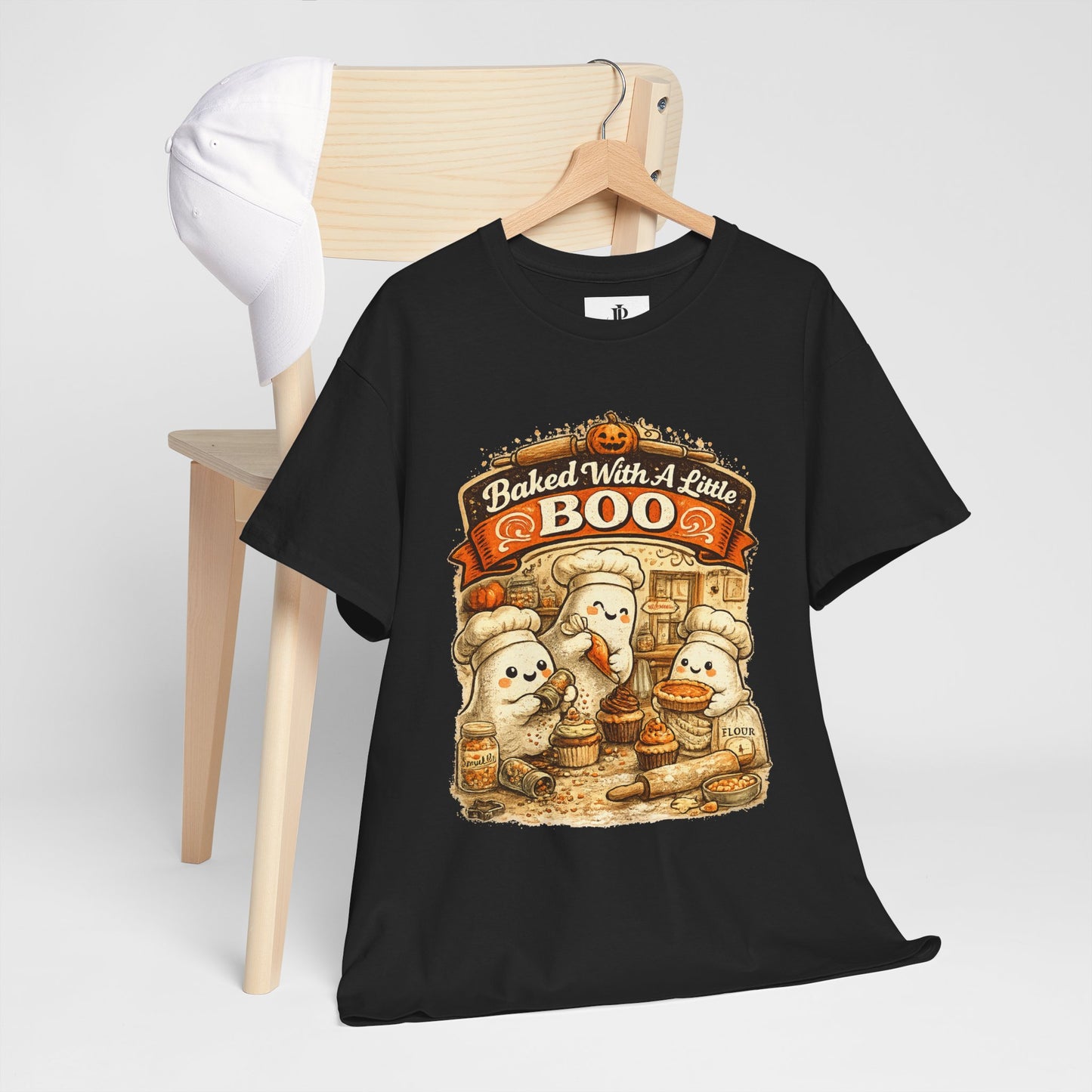Baked With A Little Boo Tee | Halloween Ghost Baker Illustration