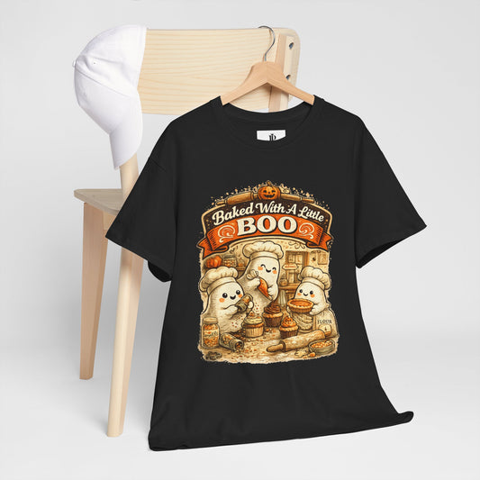 Baked With A Little Boo Tee | Halloween Ghost Baker Illustration