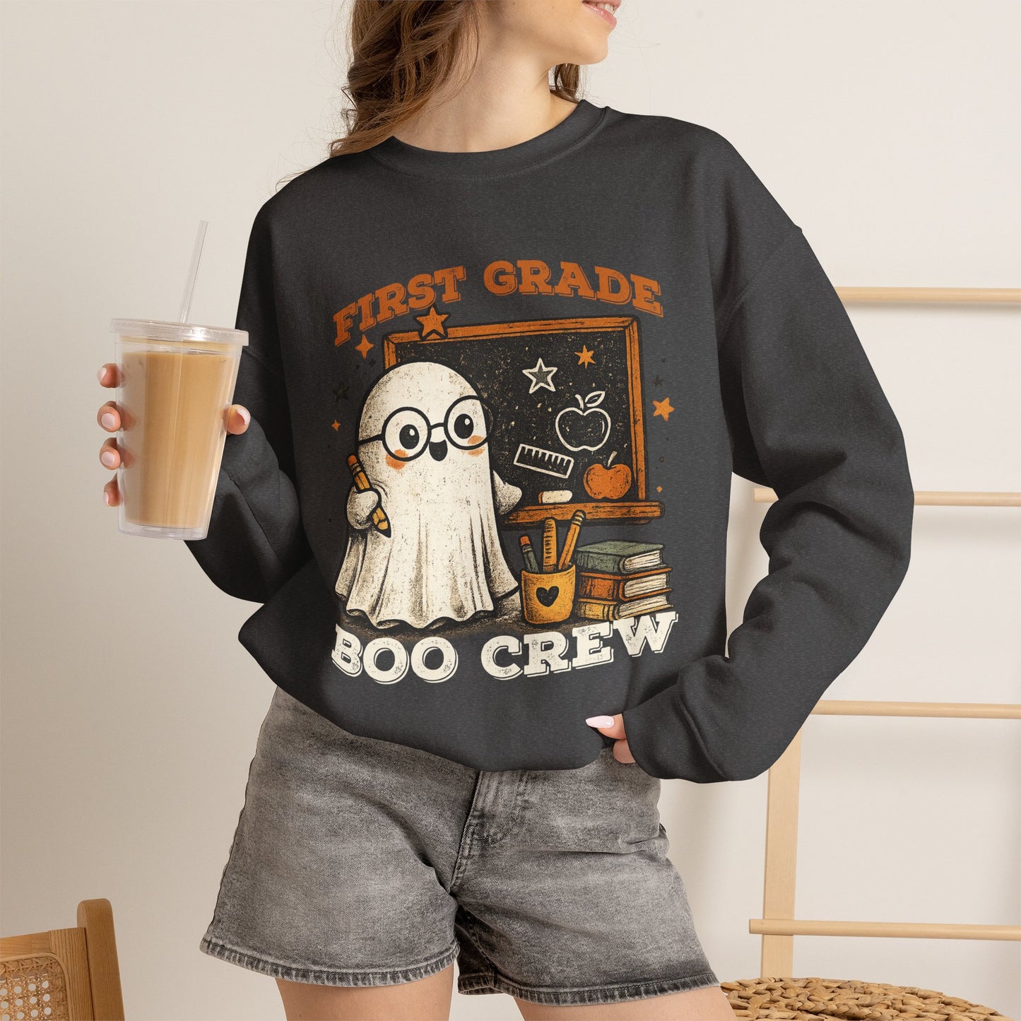 Personalized Teacher Boo Crew Sweatshirt, Custom Grade Halloween Crewneck, Cute Ghost Teacher Shirt, Kindergarten First Grade Teacher Gift