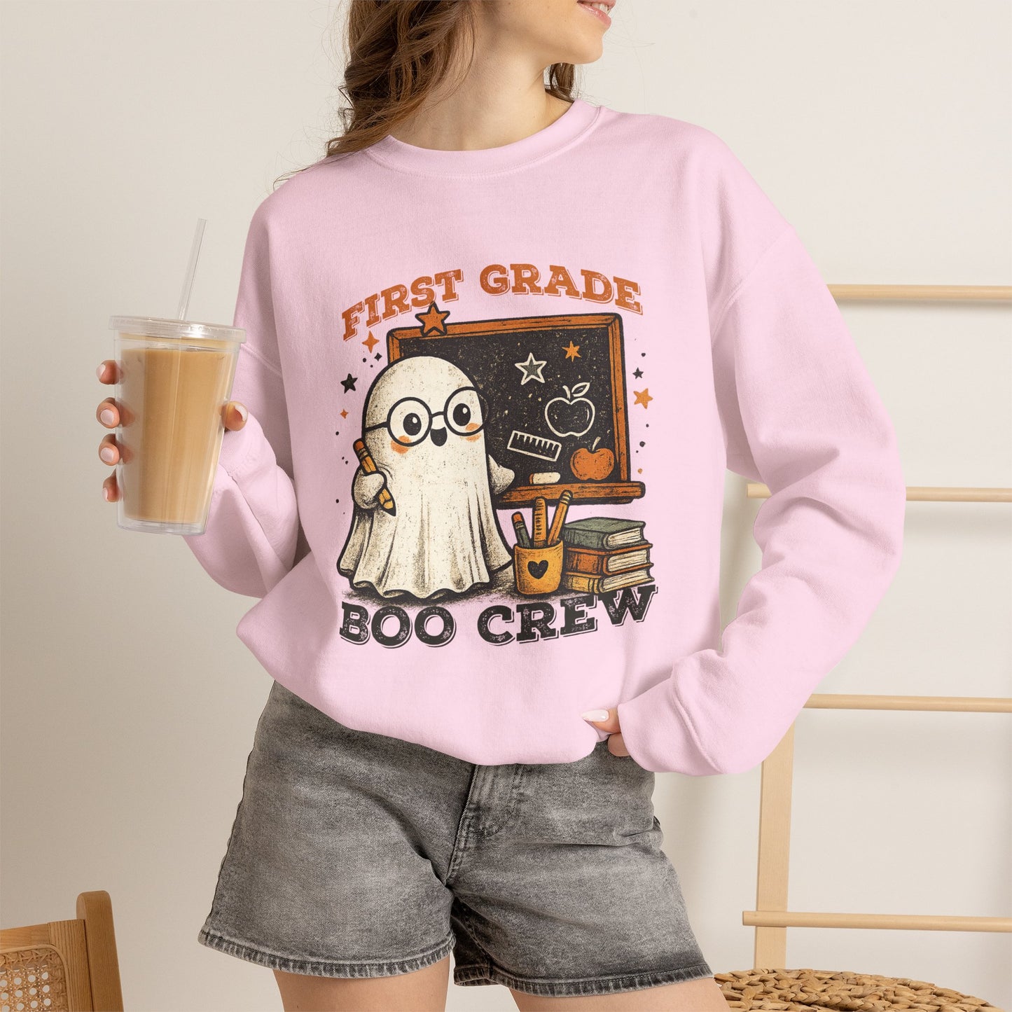 Personalized Teacher Boo Crew Sweatshirt, Custom Grade Halloween Crewneck, Cute Ghost Teacher Shirt, Kindergarten First Grade Teacher Gift