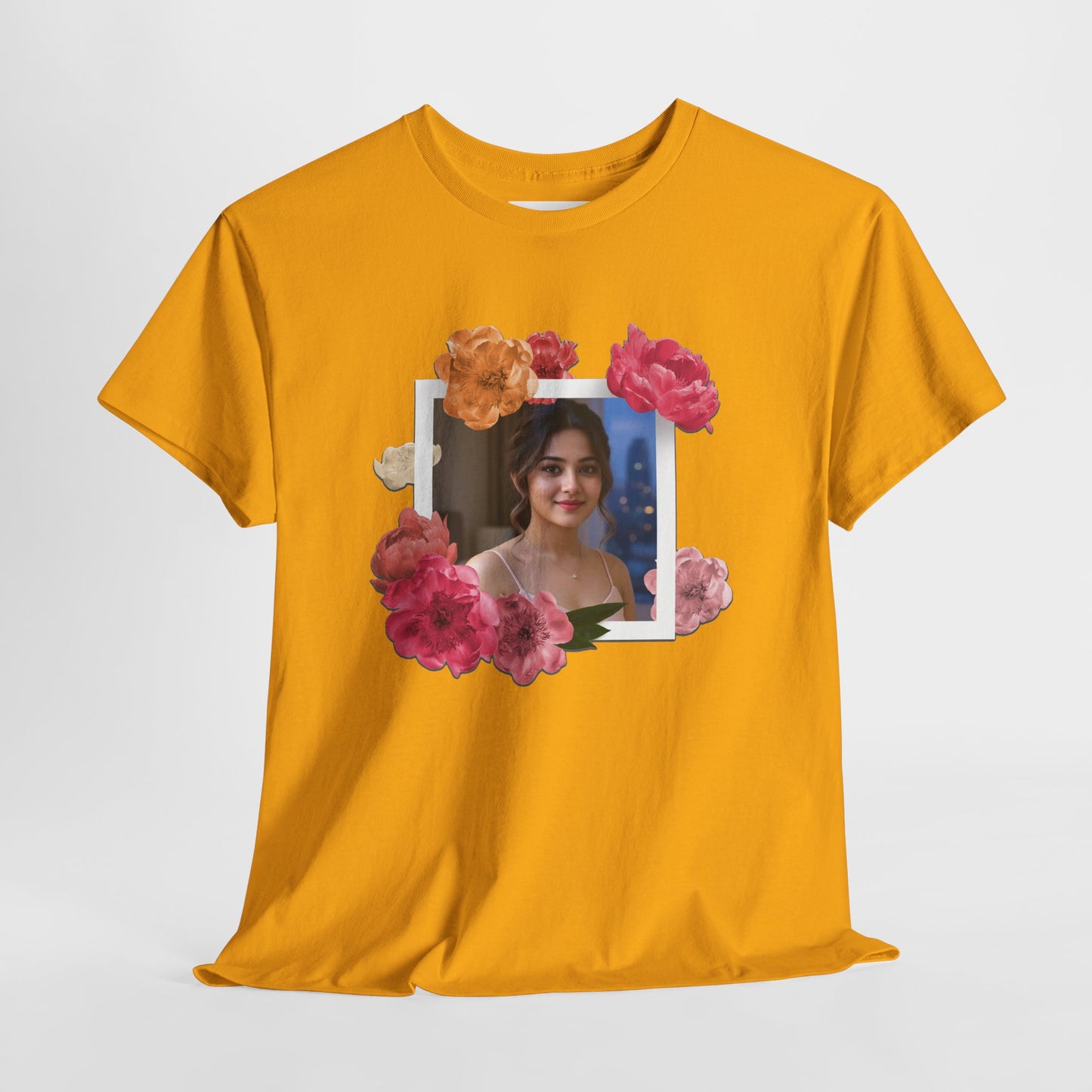 Custom Photo Shirt With Floral Frame, Personalized Picture Tshirt, Photo Gift for Her, Birthday Gift Mom, Anniversary Custom Tee
