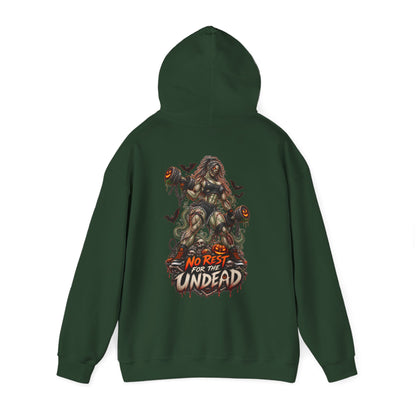 Undead Horror Hoodie – “No Rest for the Undead” Graphic Sweatshirt