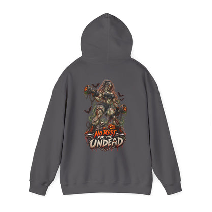 Undead Horror Hoodie – “No Rest for the Undead” Graphic Sweatshirt