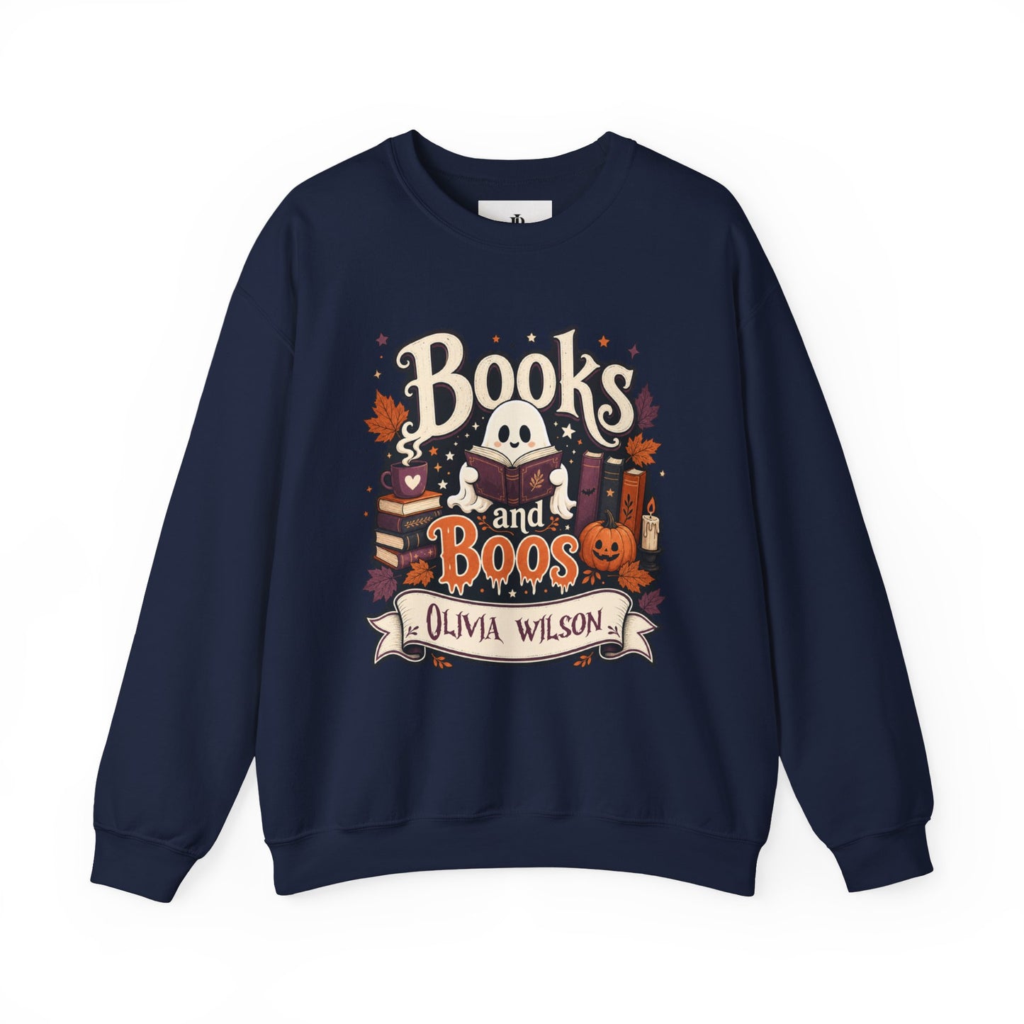 Bookish Halloween Sweatshirt, Personalized Ghost Reading Crewneck, Cozy Cotton Blend