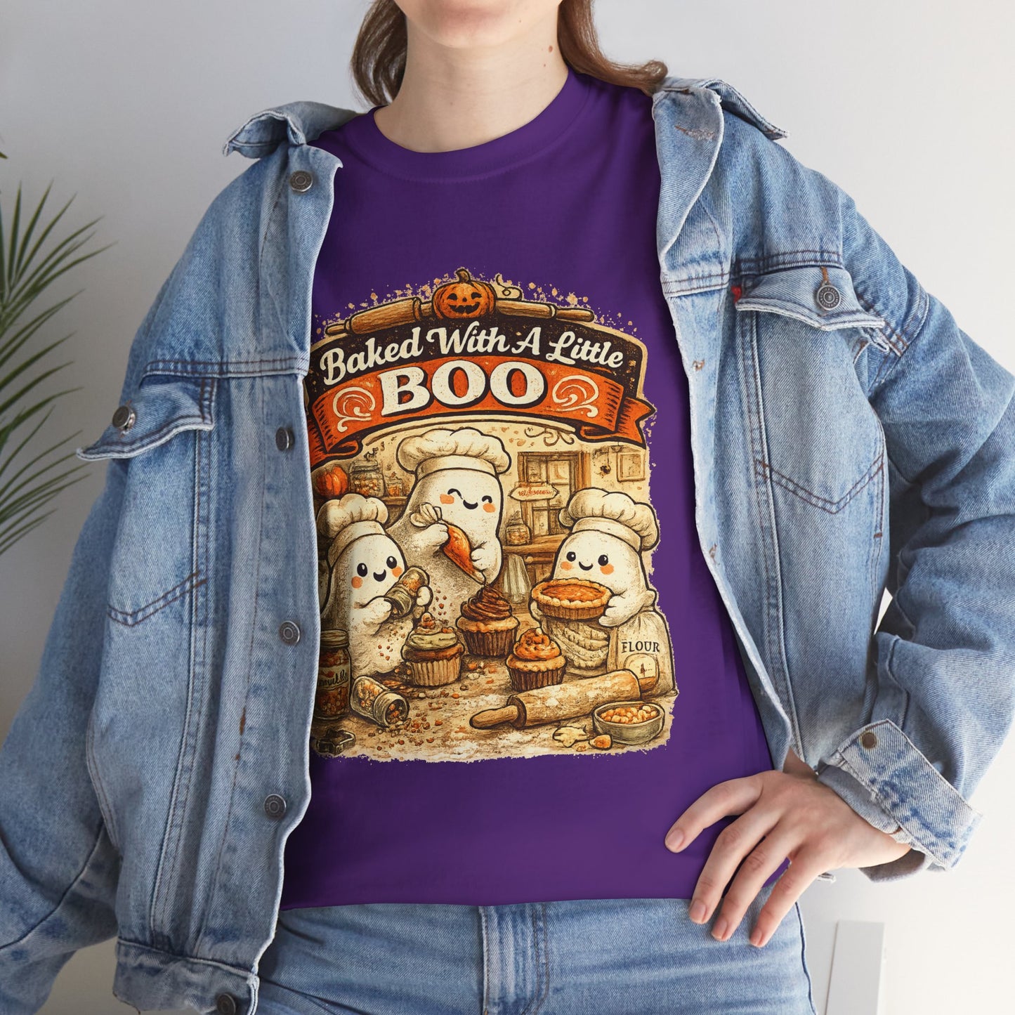 Baked With A Little Boo Tee | Halloween Ghost Baker Illustration