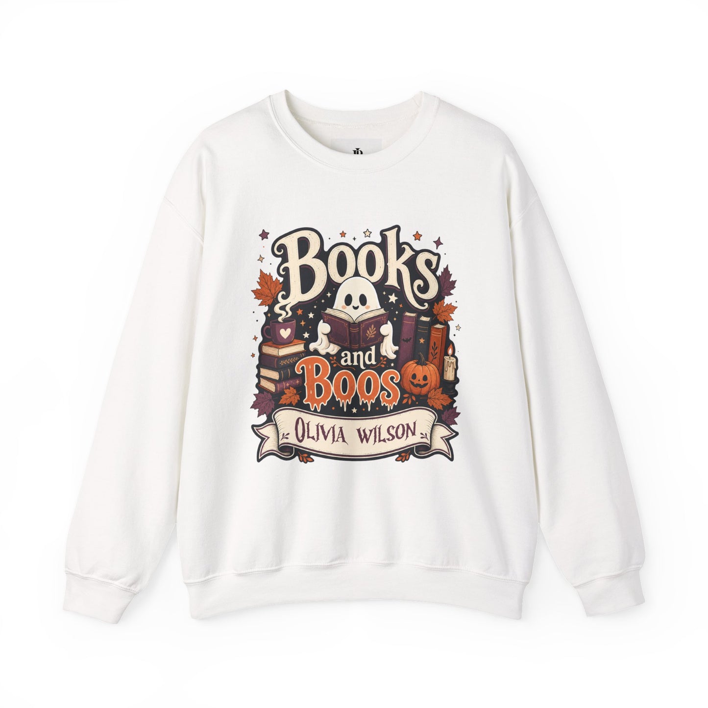 Bookish Halloween Sweatshirt, Personalized Ghost Reading Crewneck, Cozy Cotton Blend