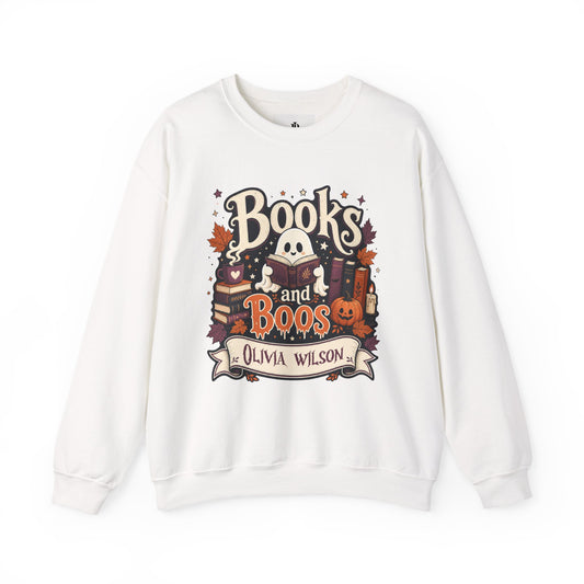 Bookish Halloween Sweatshirt, Personalized Ghost Reading Crewneck, Cozy Cotton Blend