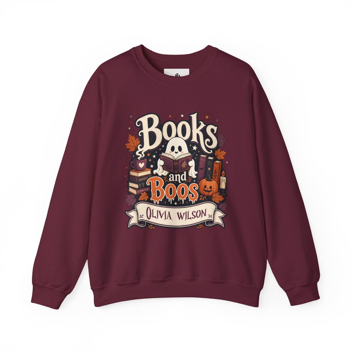 Bookish Halloween Sweatshirt, Personalized Ghost Reading Crewneck, Cozy Cotton Blend