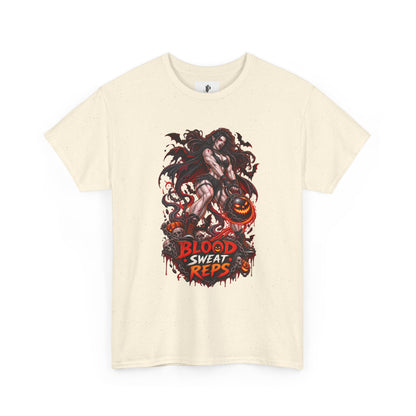T-Shirt — Blood Sweat Reps Gym Tee (Barbell Demon Illustration)