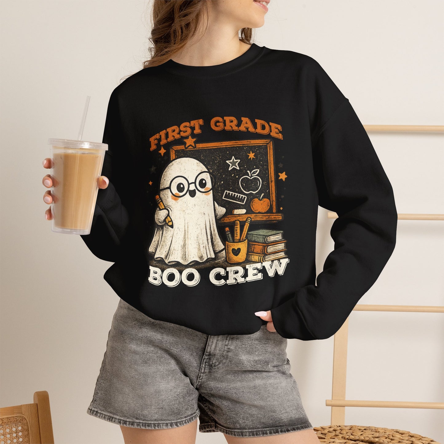Personalized Teacher Boo Crew Sweatshirt, Custom Grade Halloween Crewneck, Cute Ghost Teacher Shirt, Kindergarten First Grade Teacher Gift