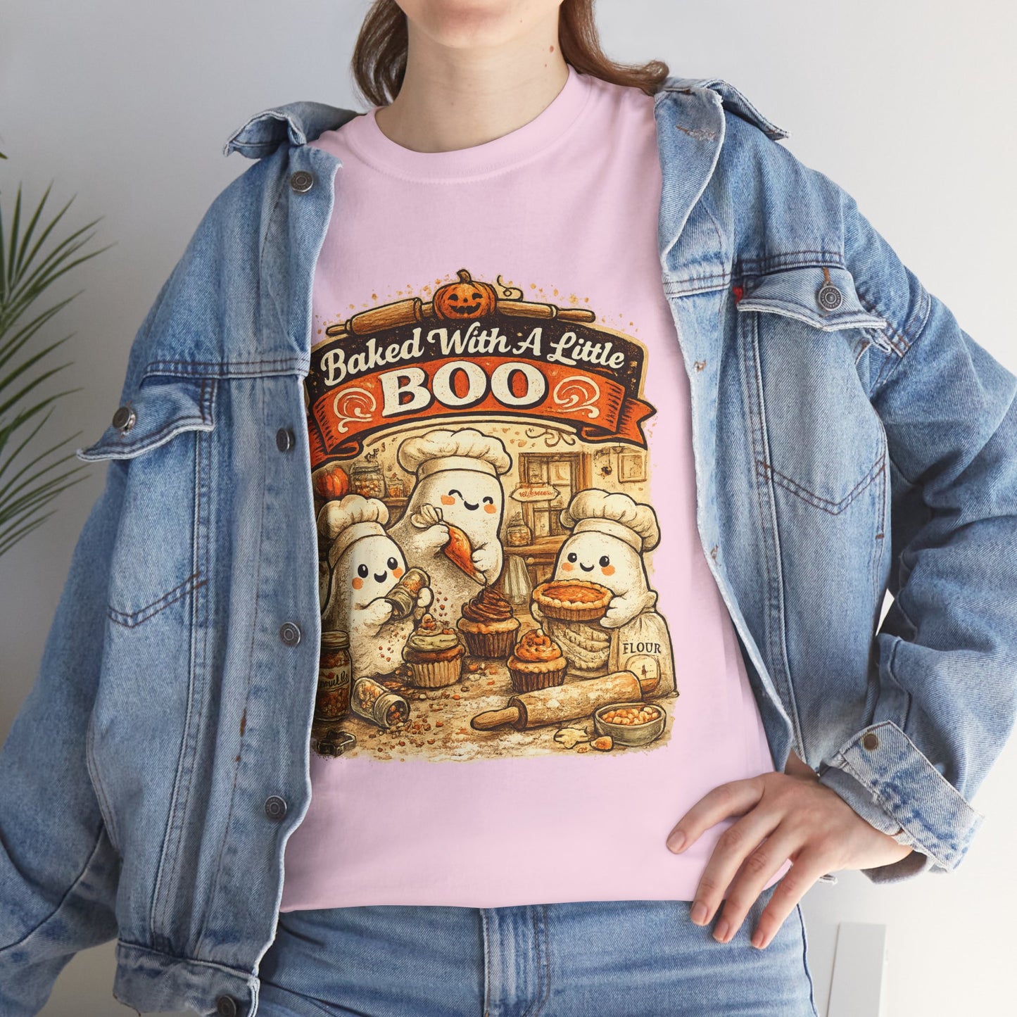 Baked With A Little Boo Tee | Halloween Ghost Baker Illustration