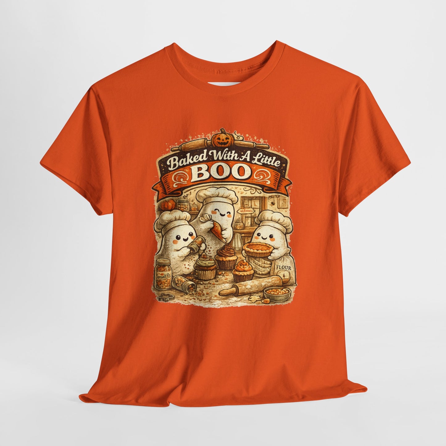 Baked With A Little Boo Tee | Halloween Ghost Baker Illustration