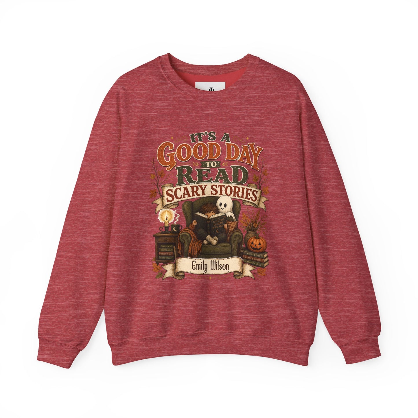 Custom Name Halloween Sweatshirt, Book Lover Gift For Her, Good Day To Read Scary Stories Crewneck, Spooky Season Reading Teacher Sweater