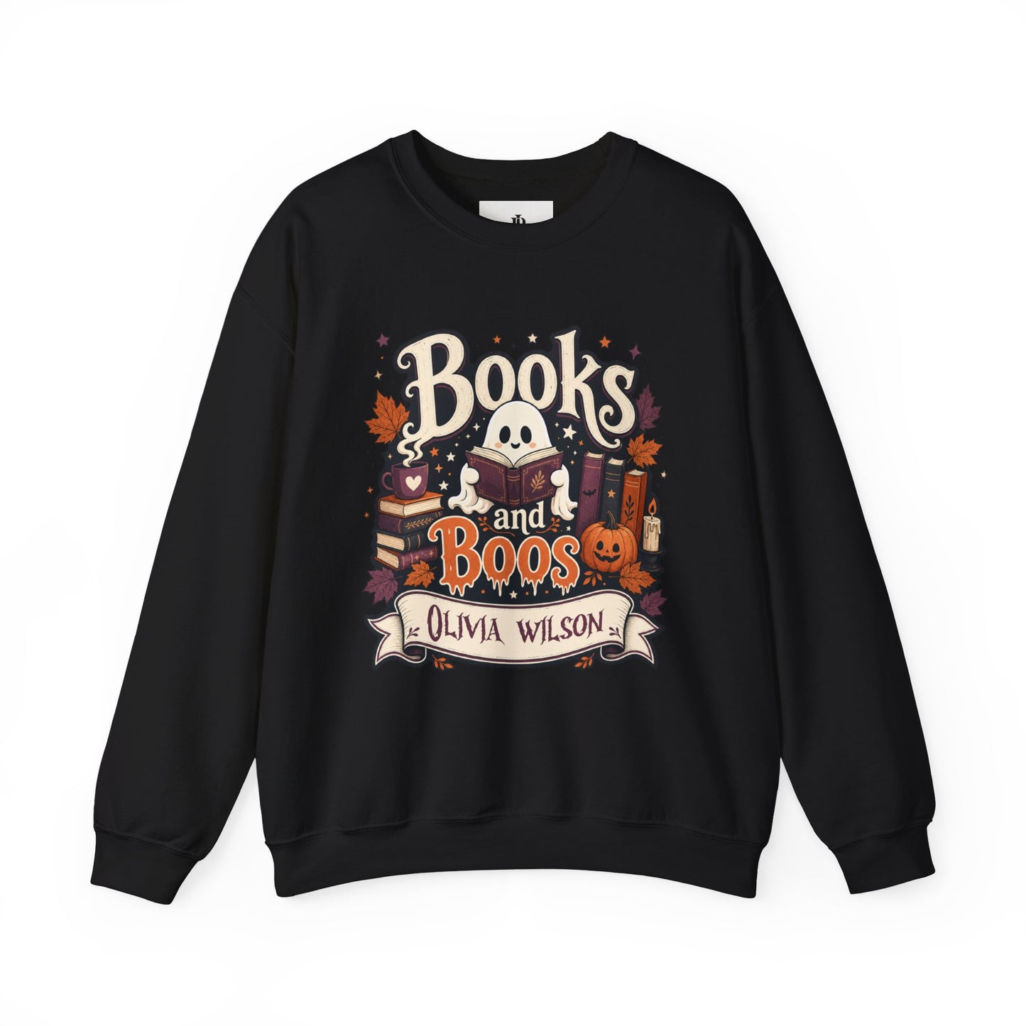 Bookish Halloween Sweatshirt, Personalized Ghost Reading Crewneck, Cozy Cotton Blend