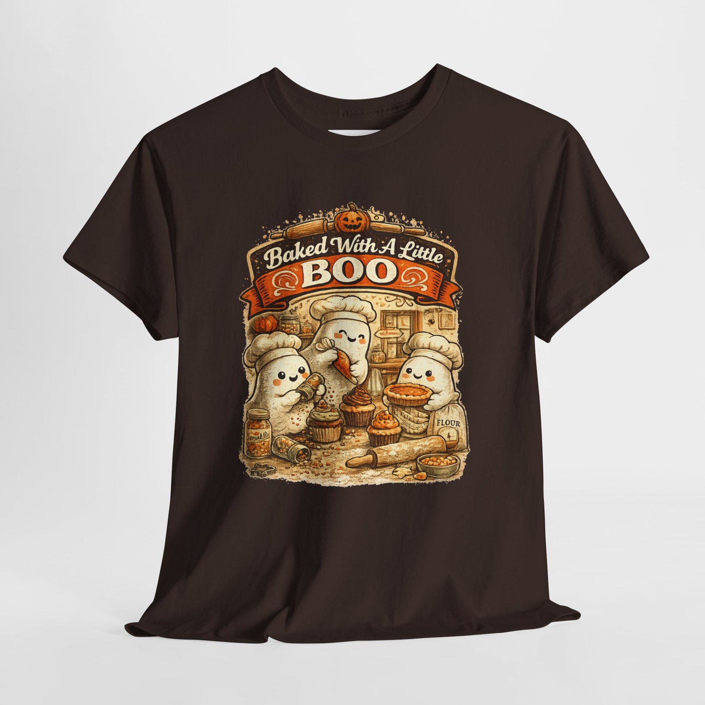 Baked With A Little Boo Tee | Halloween Ghost Baker Illustration