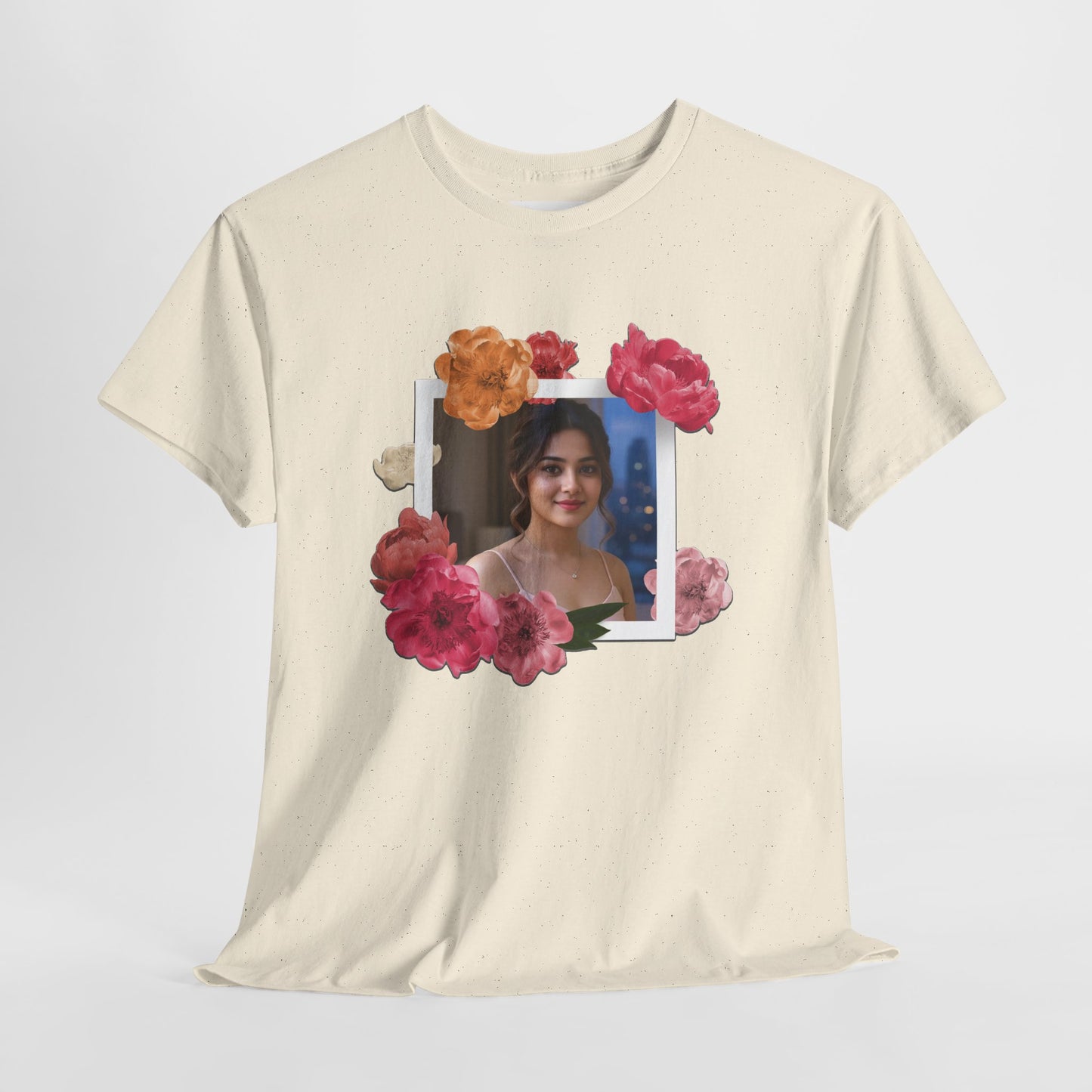 Custom Photo Shirt With Floral Frame, Personalized Picture Tshirt, Photo Gift for Her, Birthday Gift Mom, Anniversary Custom Tee