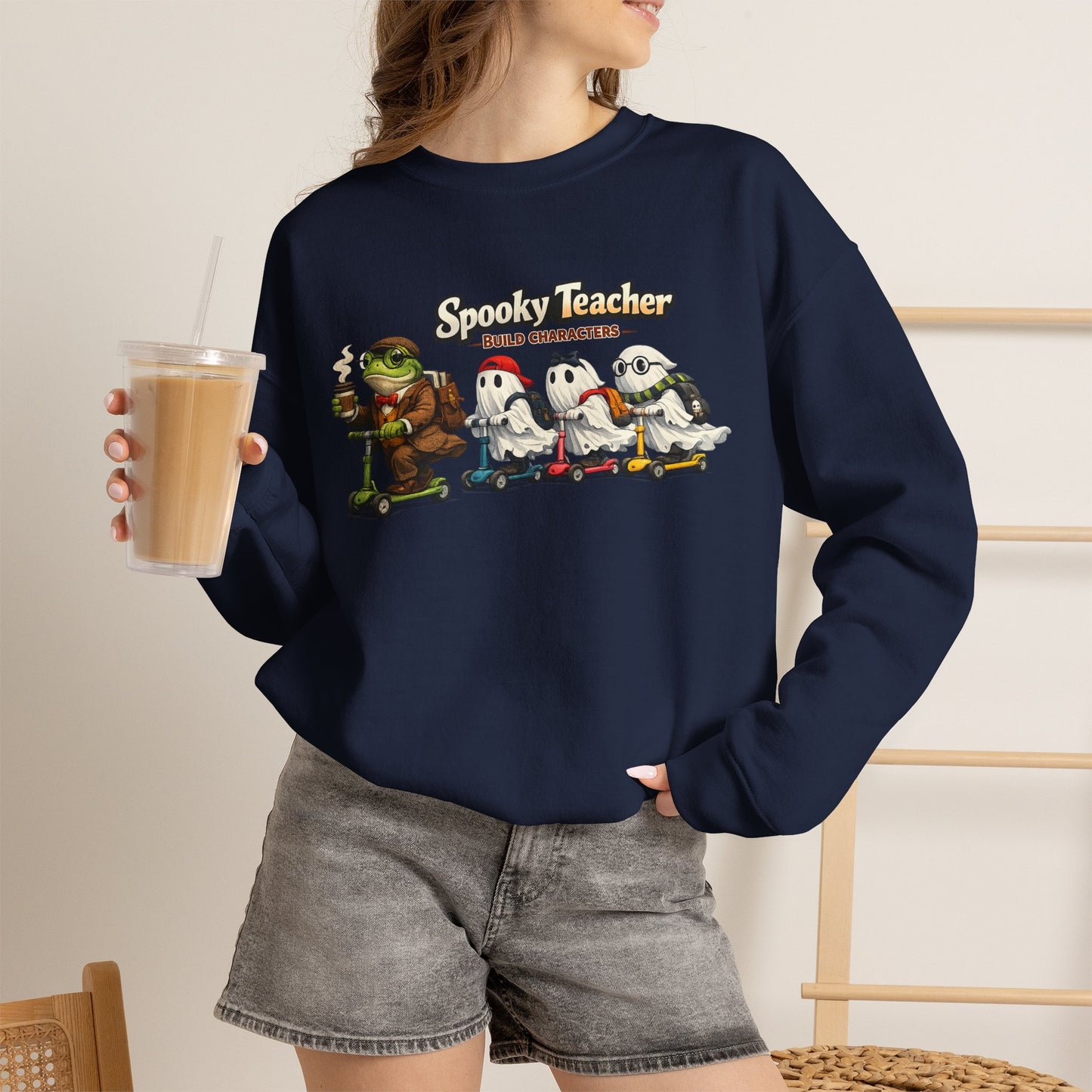 Personalized Teacher Sweatshirt, Spooky Ghost Halloween Crewneck, Custom Name and Grade
