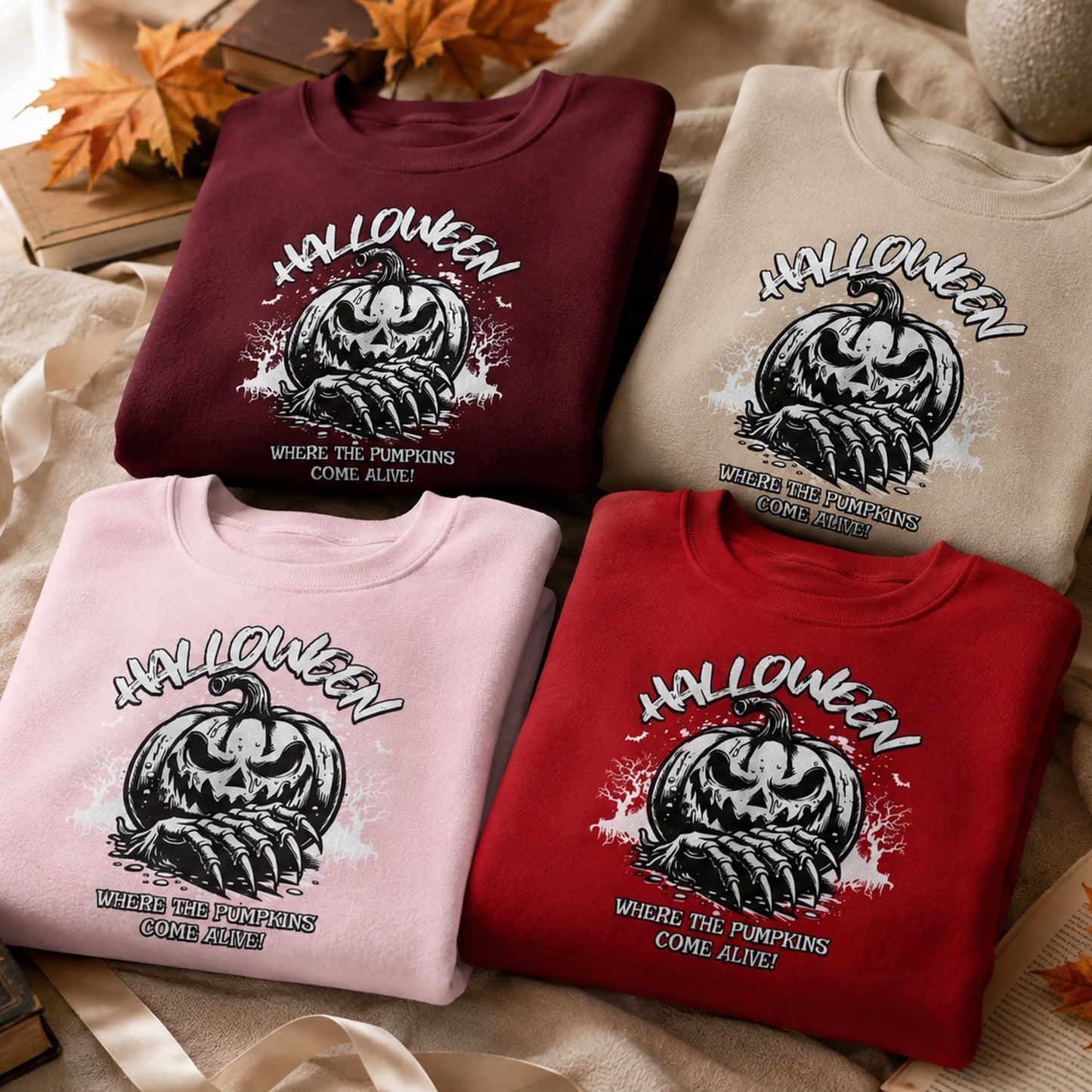 Halloween Pumpkin Crewneck Sweatshirt – Vintage Jack-O'-Lantern Graphic