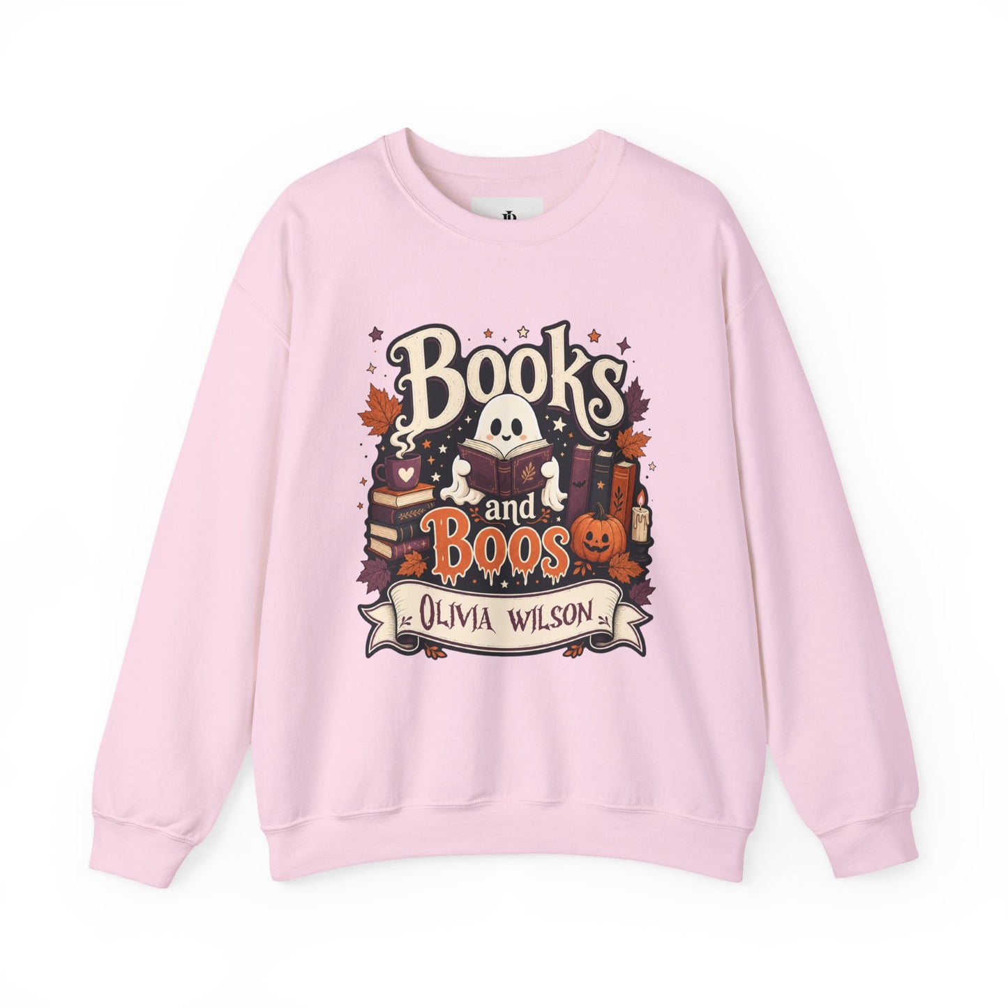 Bookish Halloween Sweatshirt, Personalized Ghost Reading Crewneck, Cozy Cotton Blend