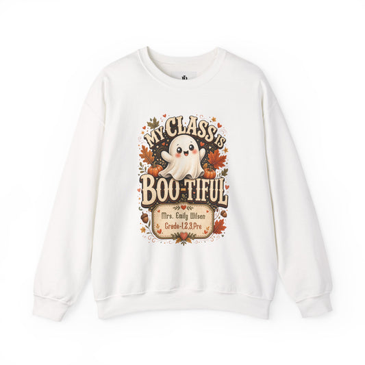 Teacher Halloween Sweatshirt Personalized, My Class Is Bootiful Crewneck, Soft Cotton Blend