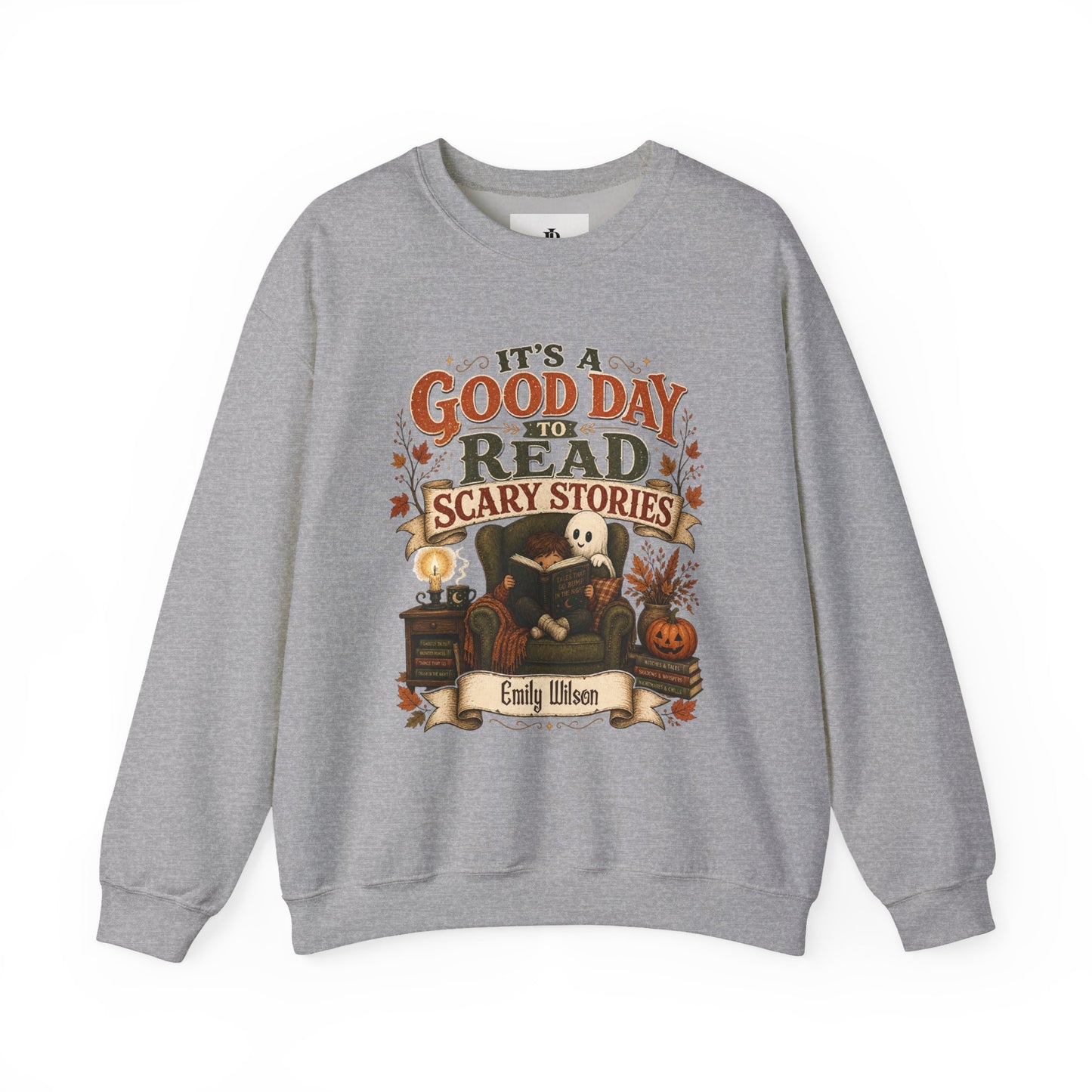 Custom Name Halloween Sweatshirt, Book Lover Gift For Her, Good Day To Read Scary Stories Crewneck, Spooky Season Reading Teacher Sweater